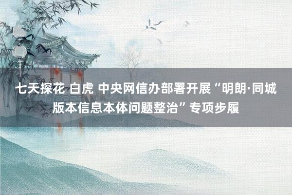 七天探花 白虎 中央网信办部署开展“明朗·同城版本信息本体问题整治”专项步履