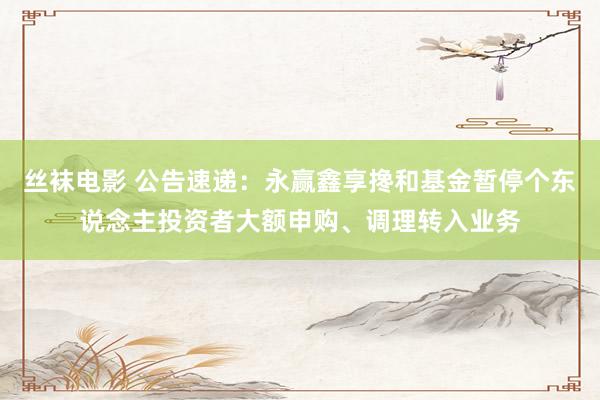 丝袜电影 公告速递：永赢鑫享搀和基金暂停个东说念主投资者大额申购、调理转入业务